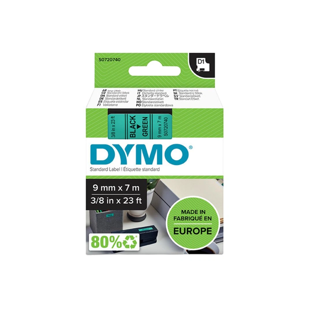 DYMO D1 40919 Label Tape Black on Green 9mm x 7m