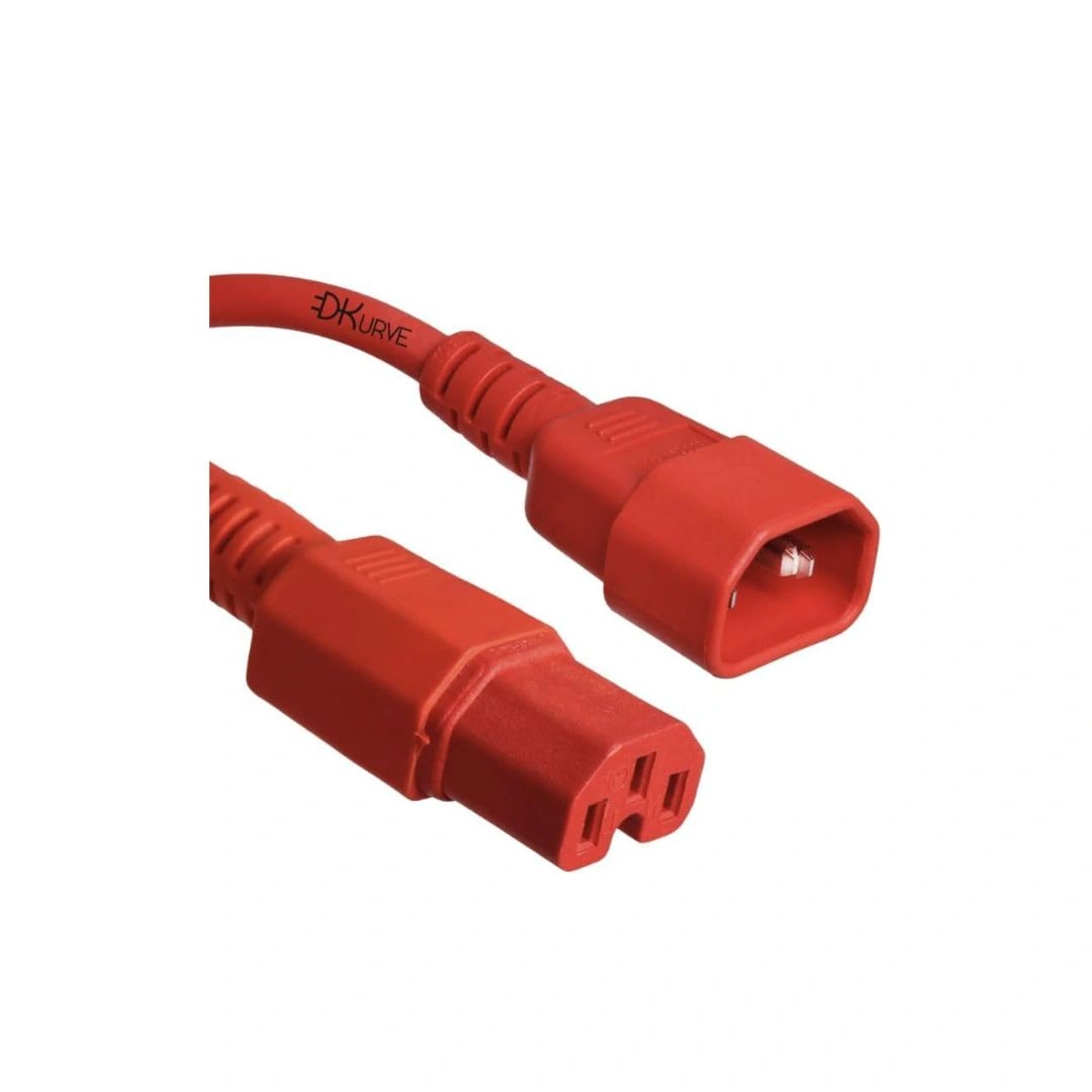 DKURVE® IEC C14 to C15 Notched Power Cable – 1.5mm² Full Copper – 10A 250V – Red