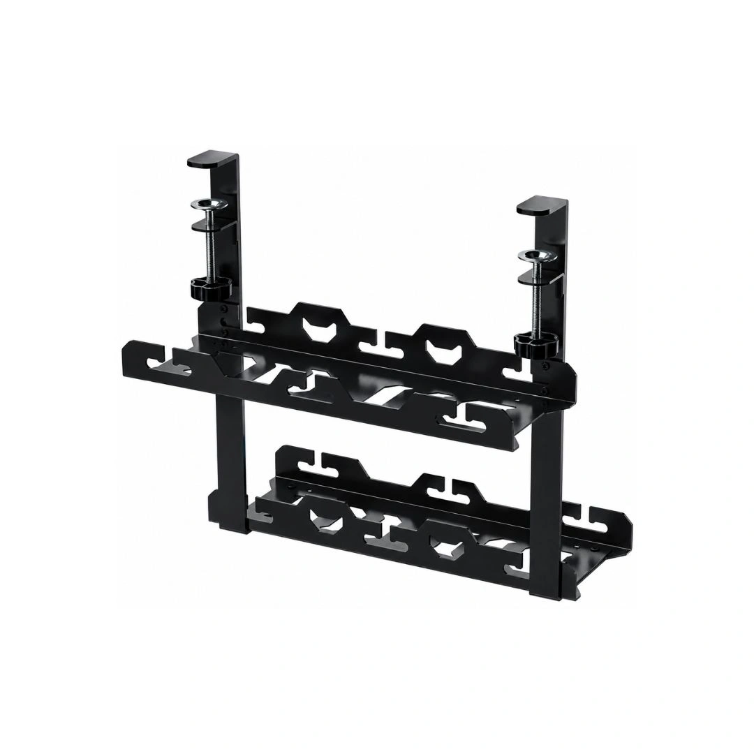 Double-Layer Under Desk Cable Management Tray – Black