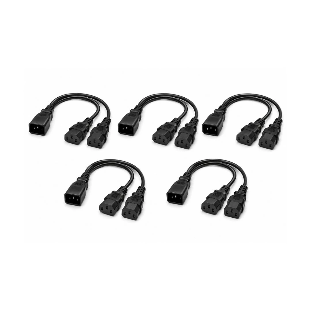 DKURVE C14 to 2 x C13 Power Cable Splitter 0.5M 1MM² Full Copper Pack of 5