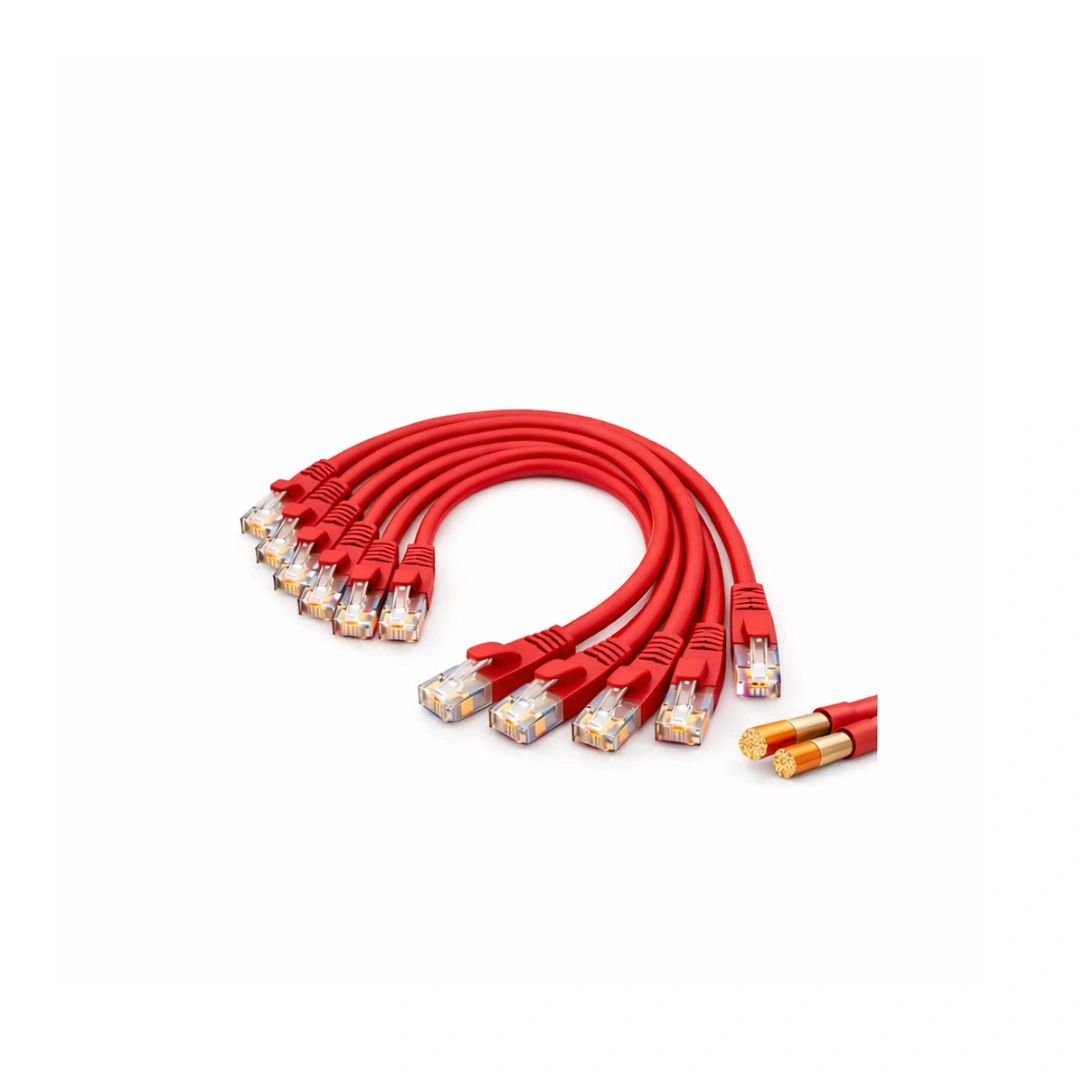 DKURVE Pack of 10 CAT6 15cm Ethernet Cable – Full Copper, Red