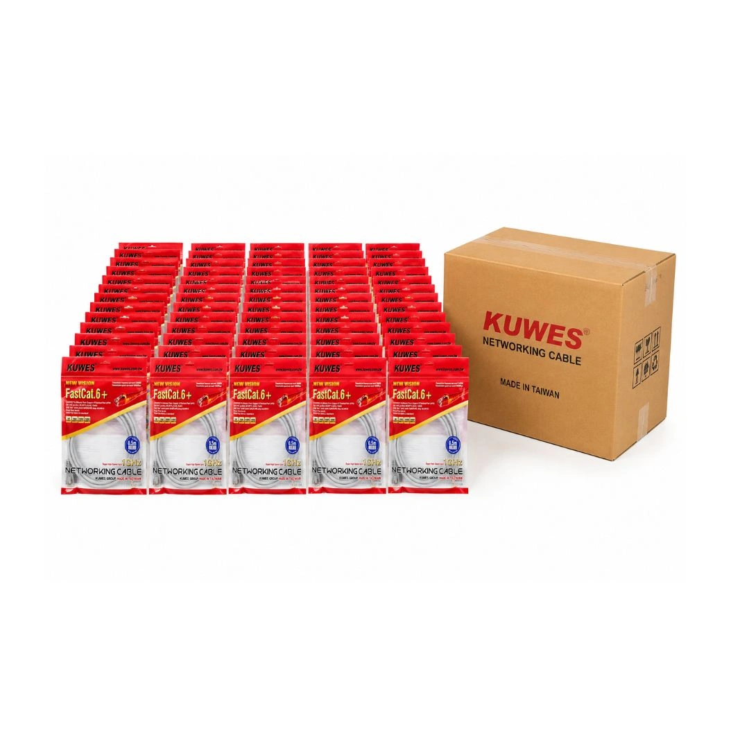 Wholesale KUWES Cat6+ Patch Cord 0.5m Grey – Full Copper Network Cable | Fluke Tested | Bulk Pack 50, 100 & 200 PCS