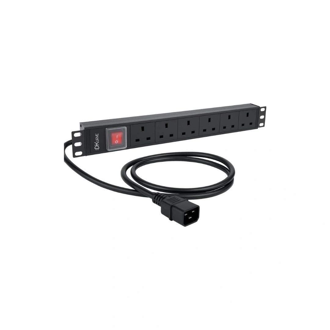 DKURVE® 6-Way UK Rack PDU – IEC C20 Input, 16A, 2m Full Copper Cable