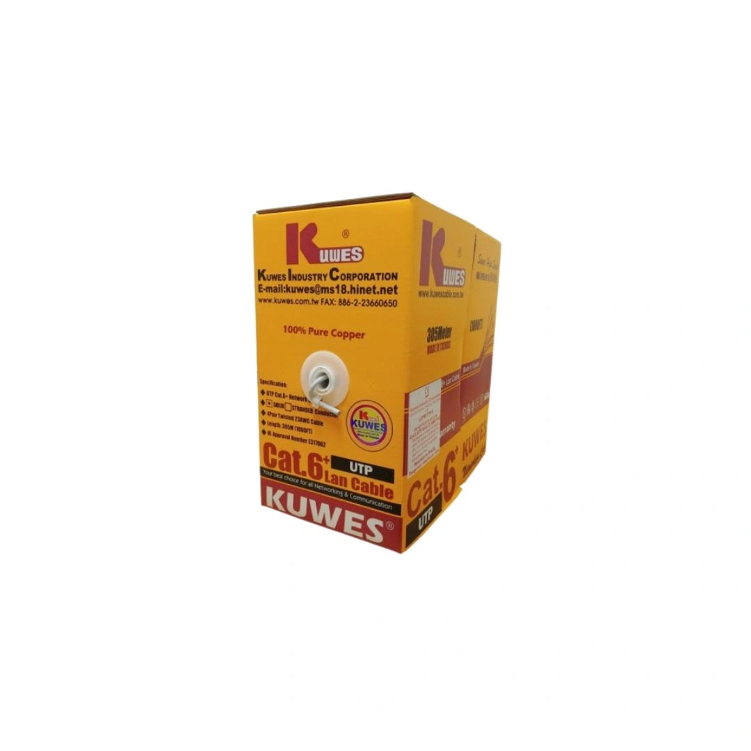 KUWES CAT6+ 23AWG UTP LAN Cable Roll 305 Meter – Solid Copper, Grey