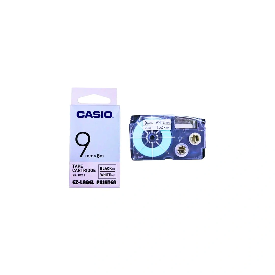 Casio XR-9WE1 9mm Black on White Label Tape