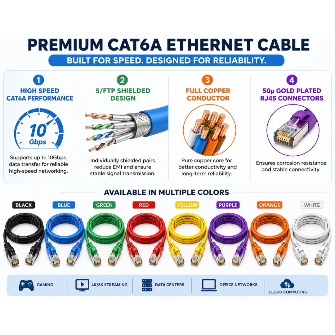 CAT6A 5M SFTP Patch Cord 26AWG Full Copper Ethernet Cable